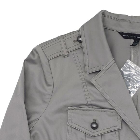 White House Black Market Military Jacket Womens 14 Grey Cropped Pockets - Picture 2 of 12